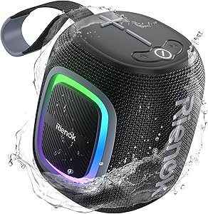 RIENOK Enceinte Bluetooth Portable, Haut Parleur Puissant Lumineuse avec Bluetooth 5.3, Autonomie 15H, 1800mAh, Radio FM, Port Clé USB, AUX, TF Carte, pour Soirées Plage Randonnées Voyage, Noir